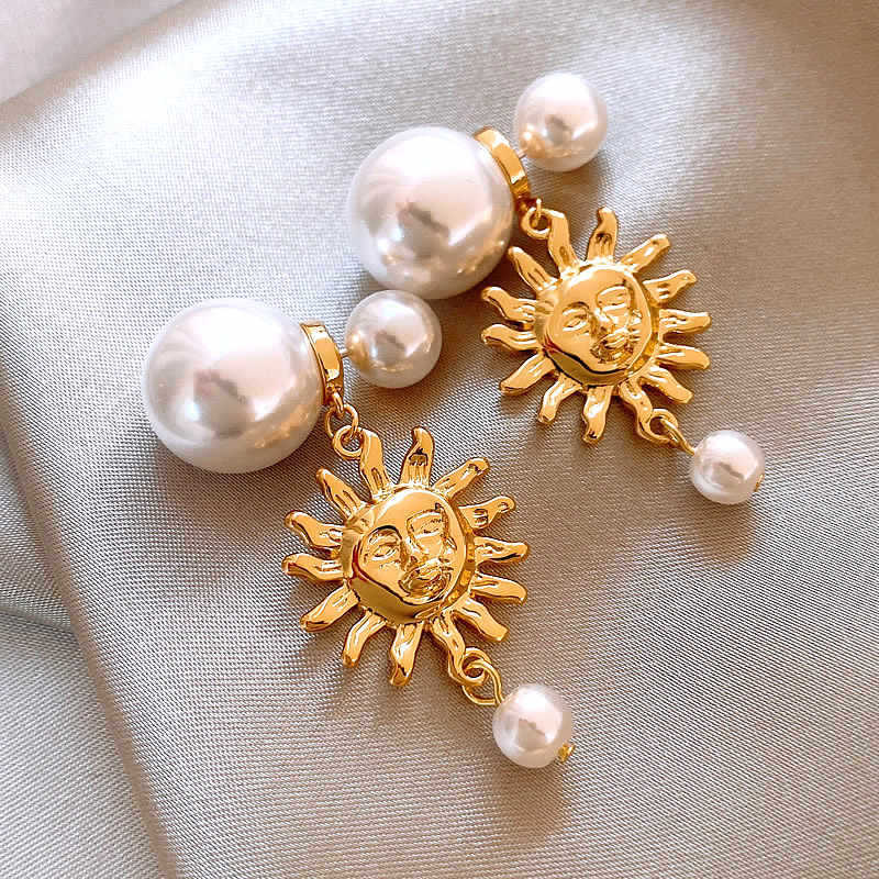 銀針法式復古字母豬鼻子土星珍珠耳環一款兩戴耳釘輕奢高級感耳飾