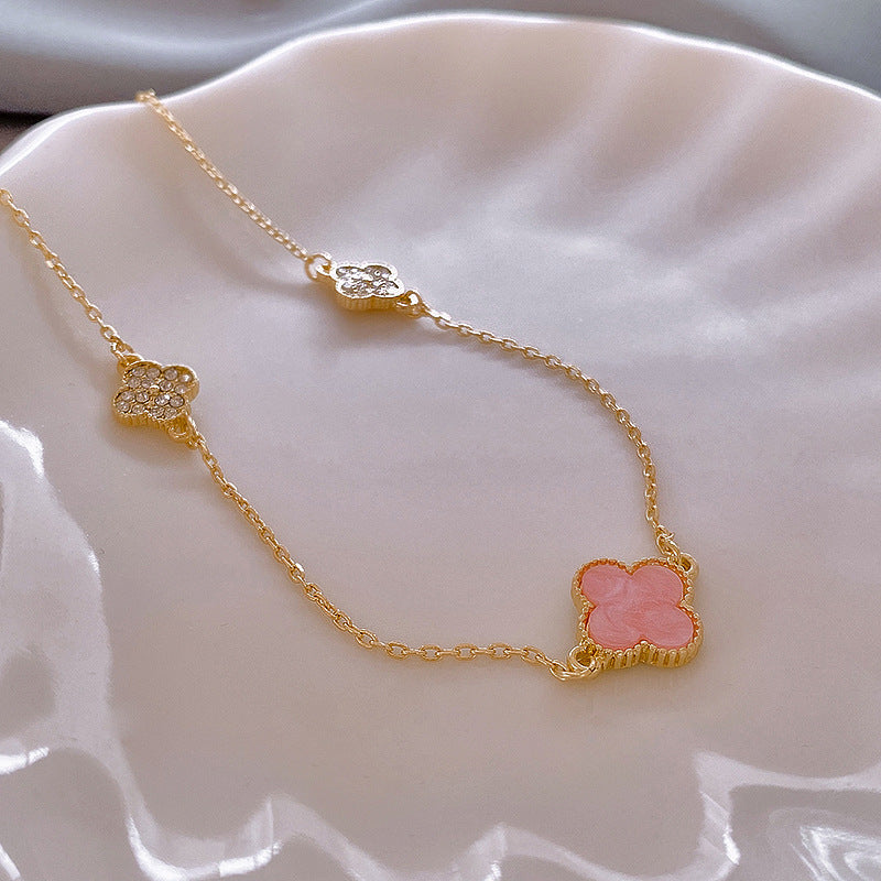 法式輕奢鑲鑽花朵項鍊小衆簡約設計感鎖骨鏈氣質時尚高級感項飾女