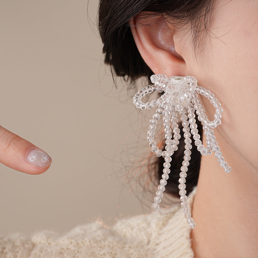 銀針小清新玻璃珠花朵流蘇耳環小衆個性誇張耳釘時尚度假風耳飾女