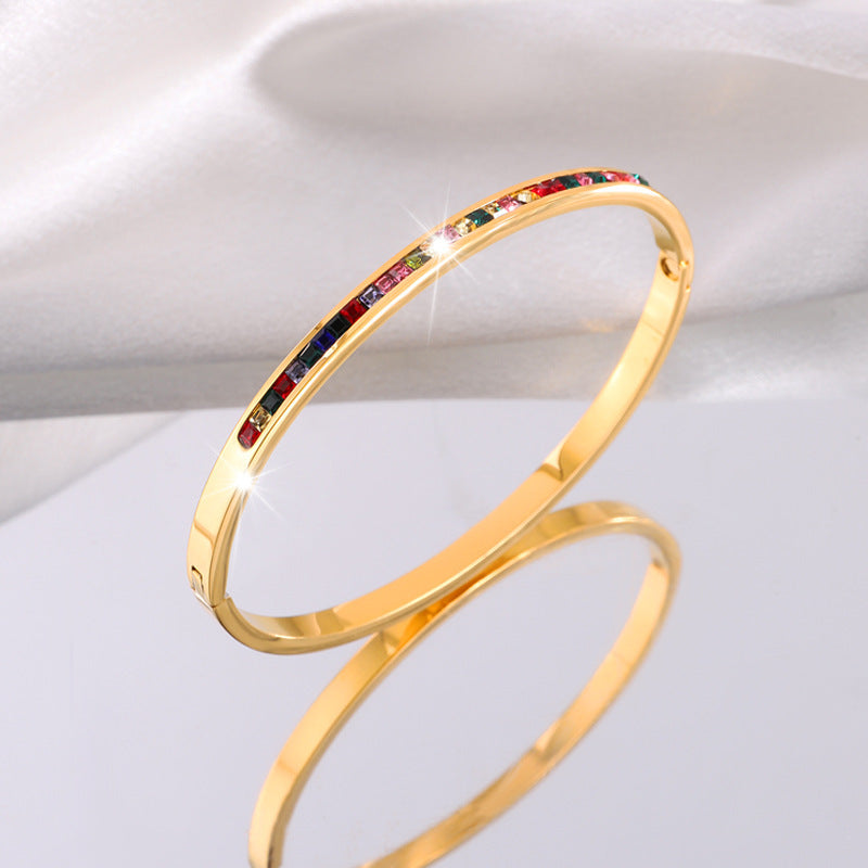 钛钢手镯彩色单排钻手镯女生高级感精致个性轻奢不掉色手镯
