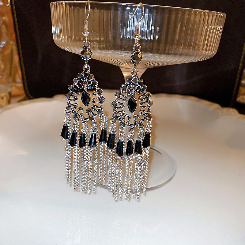 銀針歐美金屬風珍珠蝴蝶花朵流蘇耳釘小衆個性耳環時尚誇張耳飾女