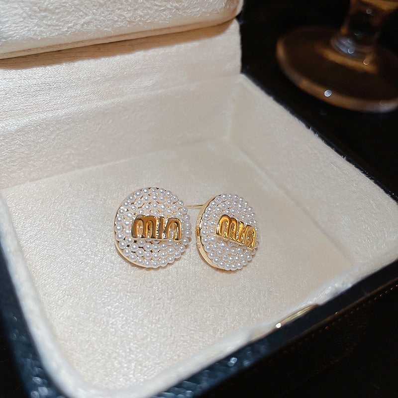 銀針法式黑色鑲鑽字母珍珠包包流蘇耳環小衆氣質耳釘高級感耳飾女