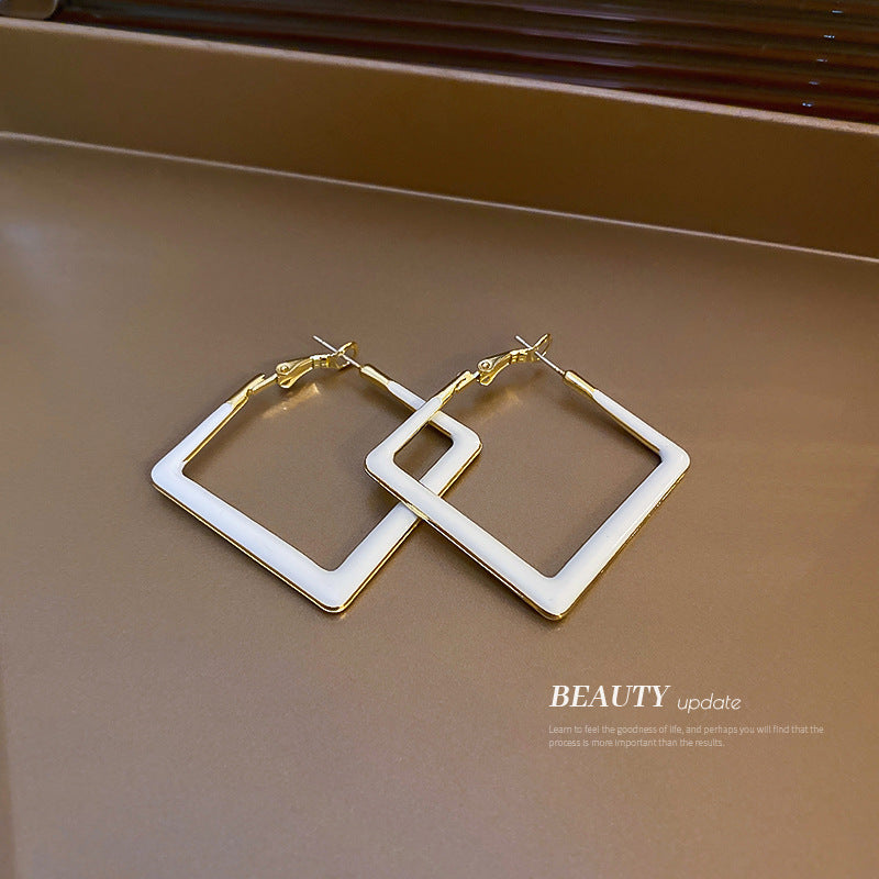 銀針歐美跨境金屬風素圈幾何耳圈氣質個性耳釘耳環誇張高級感耳飾