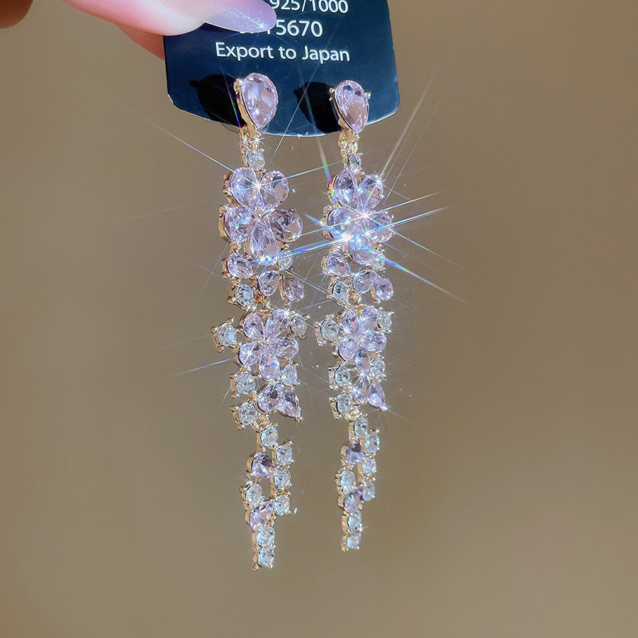 銀針熱銷鑲鑽鋯石水滴蝴蝶流蘇耳環輕奢高級感耳釘耳飾設計感小衆