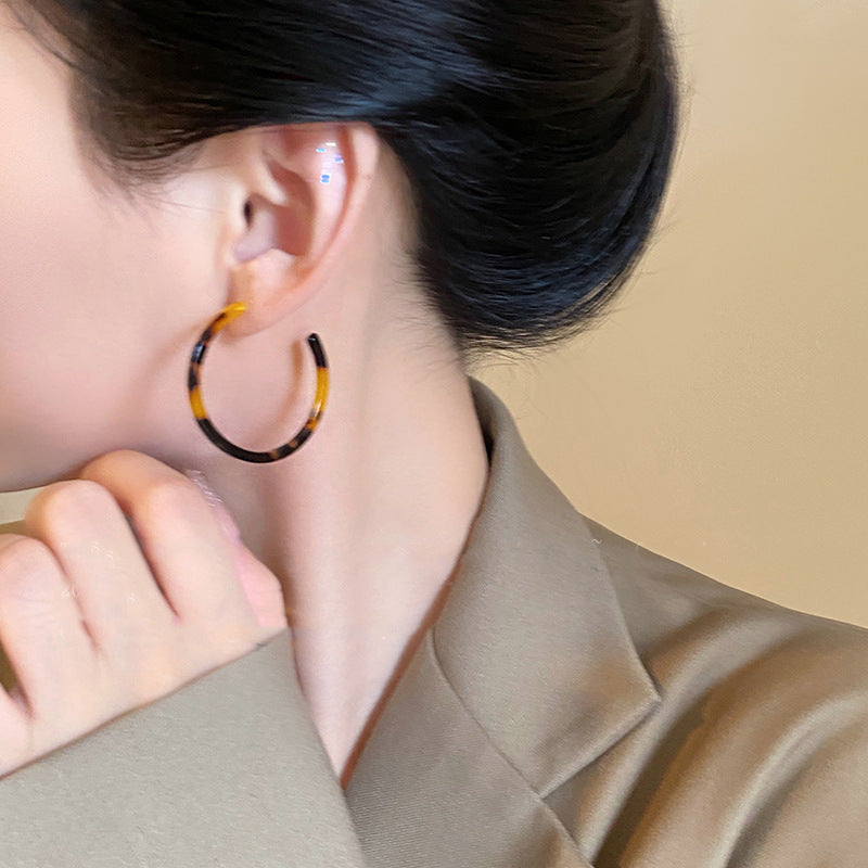 銀針樹脂暈染花朵耳環輕奢高級感耳釘復古時尚百搭耳飾設計感小衆