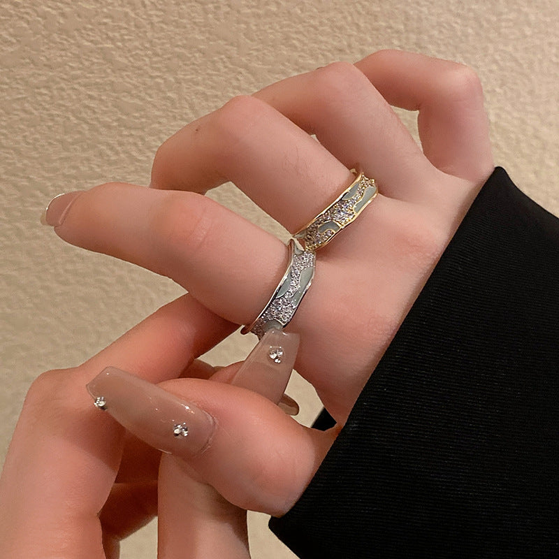 時尚滴油不規則鋯石開口戒指小清新百搭食指戒法式輕奢高級感手飾