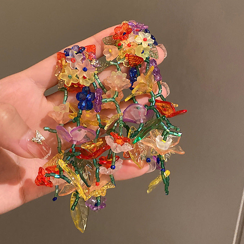 銀針甜美花朵蝴蝶珍珠流蘇耳環時尚潮流耳釘氣質高級感耳飾女