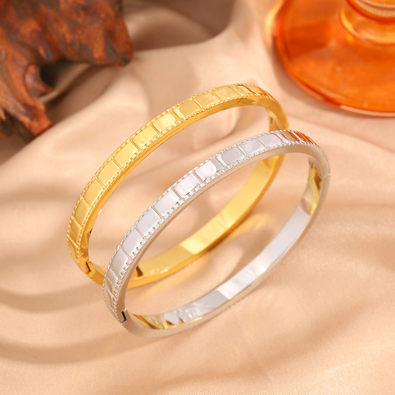 鈦鋼手鐲女簡約設計不掉色大方點點時尚情侶款方塊手環手鐲飾品