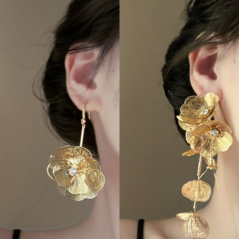 銀針歐美跨境專供花朵珍珠流蘇耳環氣質個性耳釘誇張高級感耳飾女