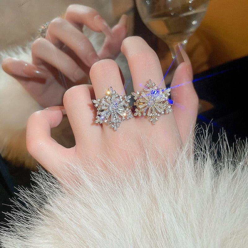 真金電鍍鋯石蝴蝶雪花麻將開口戒指小衆復古食指戒輕奢高級感手飾